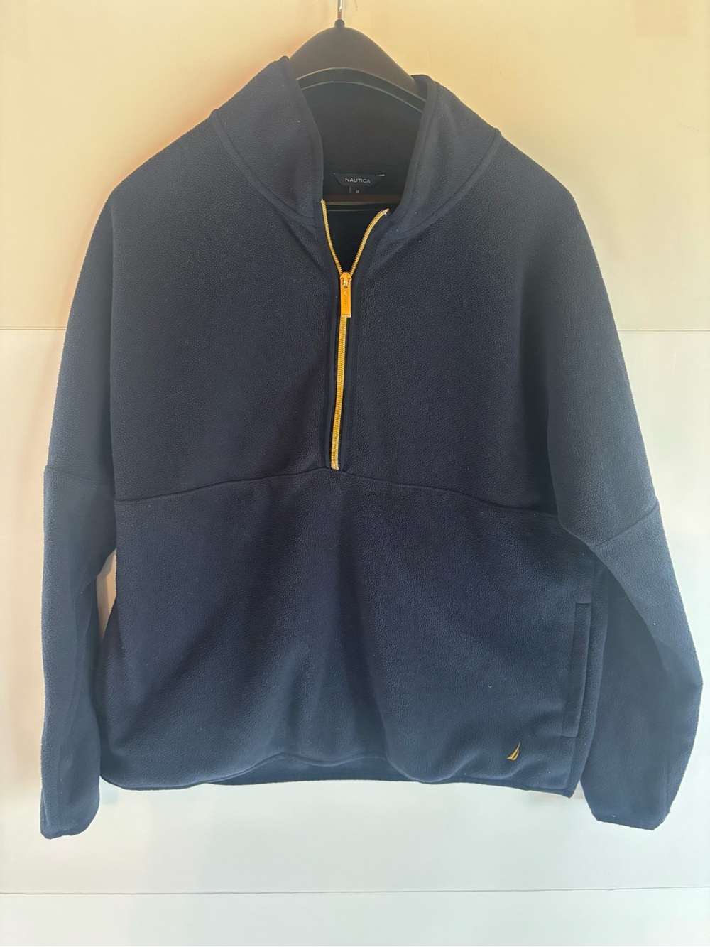 Nautica Women’s 1/4 Zip Mock Neck Logo Pocket Fleece Sweatshirt Navy, M
